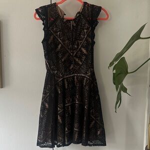 City Triangles Black and Tan Lace Mini Dress